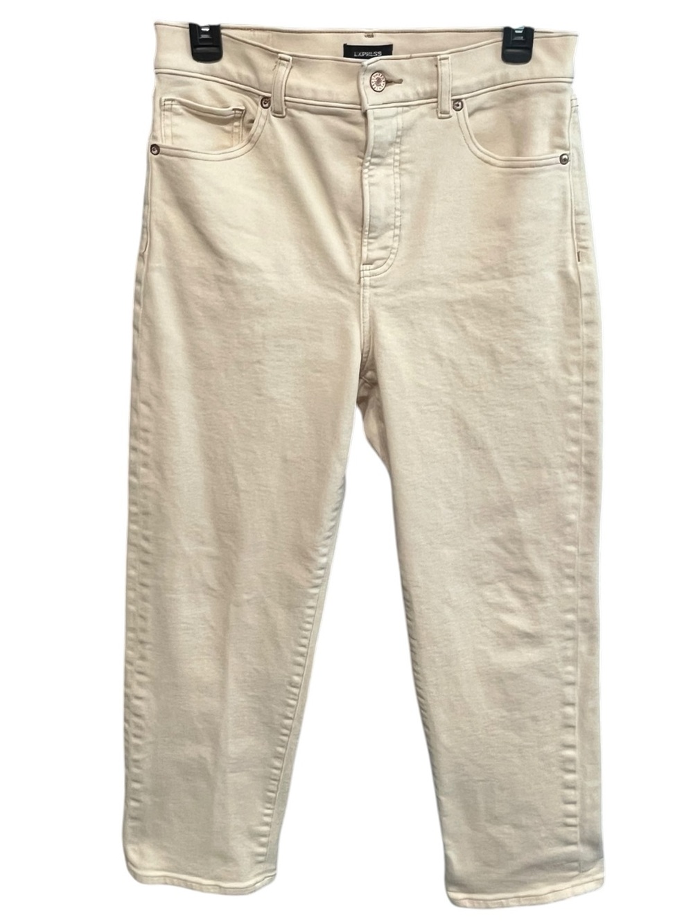 Express Modern Straight High Waisted Cream Colored Jeans - Size 8 Short